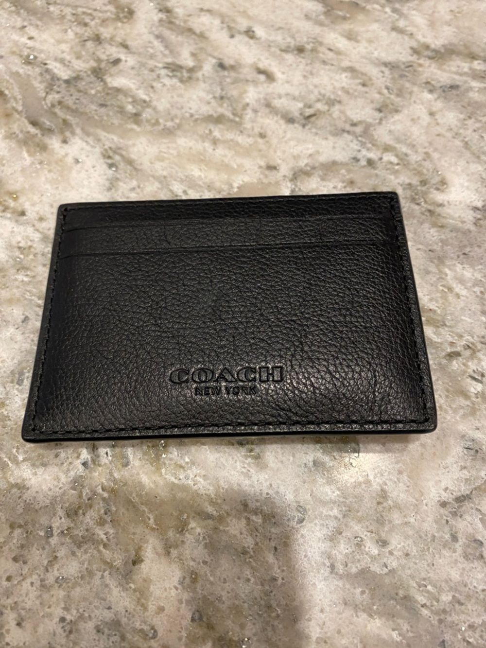 Coach Black Pebbled Leather Card Sleeve with Embossed Logo
